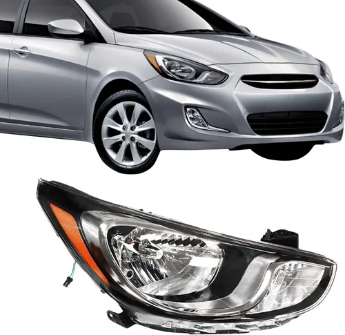 Miniatura 11 de Para 2012 2013 2014 Hyundai Accent (8 pines) Conjunto de faros halógenos izquierdo lado del conductor carcasa negra lente transparente sin DRL