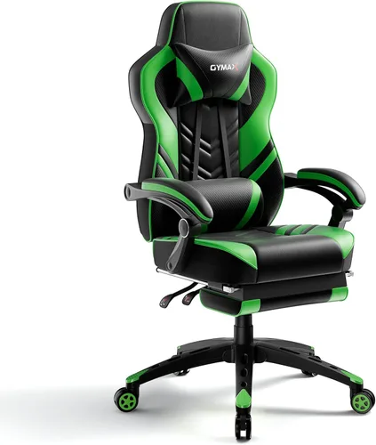 Miniatura 13 de POWERSTONE Silla de videojuegos con reposapiés y soporte lumbar, estilo carreras, piel sintética, ergonómica, ajustable, giratoria, color negro