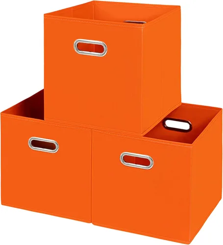 Miniatura 12 de Contenedores de almacenamiento de tela, organizadores de tela con asa, cubos plegables para almacenamiento de tela o accesorios, 11 x 11 x 11 Naranja