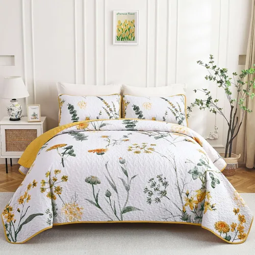 Miniatura 13 de Dobuyly - Juego de edredón para cama tamaño Queen, con diseño floral botánico en color teja, juego de edredón de 3 piezas, de microfibra suave