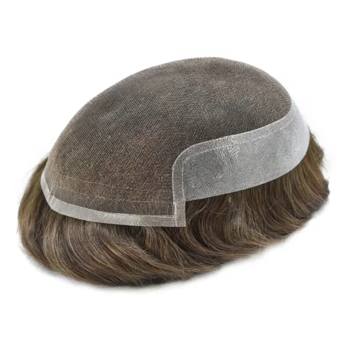 Miniatura 44 de Sistema de repuesto de cabello humano europeo con encaje frontal suizo para hombre, tupé para hombre, pieza de cabello, nudo blanqueado, línea #17