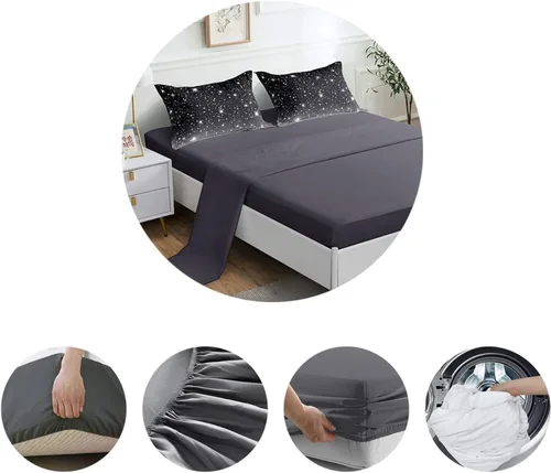 Miniatura 5 de ROWADALO DJTGB5001Twin - Juego de edredón de 5 piezas con purpurina gris y negro, tamaño individual, juego de ropa de cama de cielo estrellado