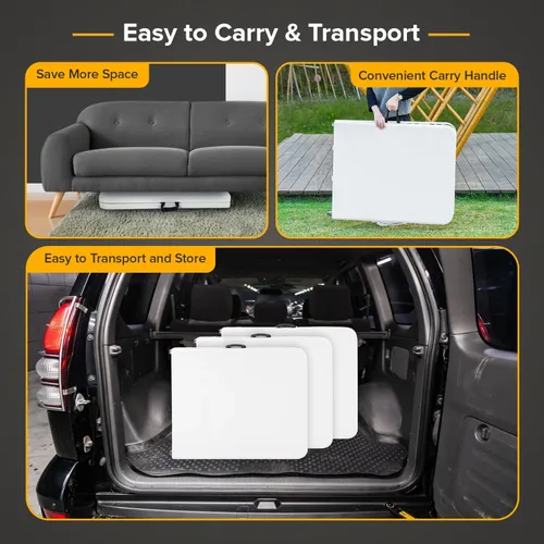 Miniatura 7 de Dopinmin Mesa plegable portátil de plástico resistente de 6 pies, mesas de comedor de plástico para interiores y exteriores, para campamento, picnic