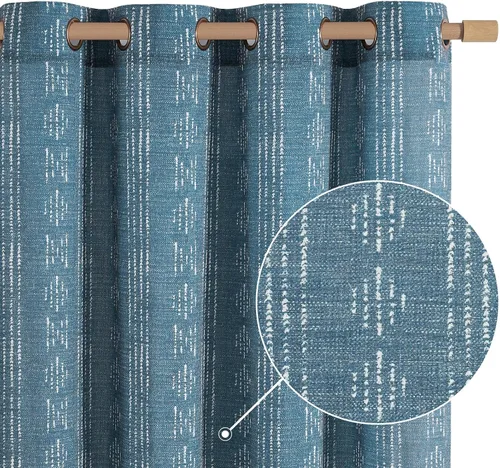 Miniatura 22 de jinchan Cortinas bohemias a rayas para sala de estar, cortinas de lino estilo granja de 63 pulgadas de largo, 2 paneles para dormitorio, mudcloth