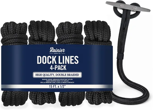 Miniatura 18 de RainierSupplyCo Líneas de Amarre - Paquete de 2 cuerdas de barco para atraque con bucle, cuerda marina de nailon doble trenzada de alta calidad
