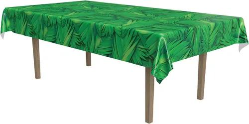 Beistle Mantel de hoja de palma, mantel de plástico de 54 x 108 pulgadas, decoraciones de fiesta hawaiana, mantel tropical, mantel de selva, mantel