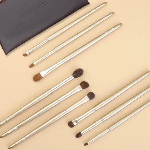 Miniatura 7 de ENZO KEN Juego de brochas de sombra de ojos de pelo natural de cabra profesional, juego de brochas de mezcla de sombra de ojos con estuche, pinceles