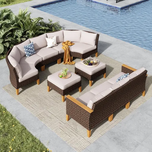 Miniatura 22 de MFSTUDIO Juego de 2 muebles de ratán para patio, sofá biplaza de mimbre para exteriores, juego de conversación para jardín, piscina, patio trasero