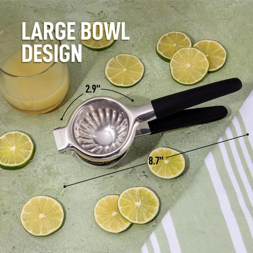 Miniatura 2 de Zulay Kitchen Exprimidor de limón de acero inoxidable, antideslizante, diseño ergonómico con cuenco exprimidor sólido y resistente, exprimidor negro