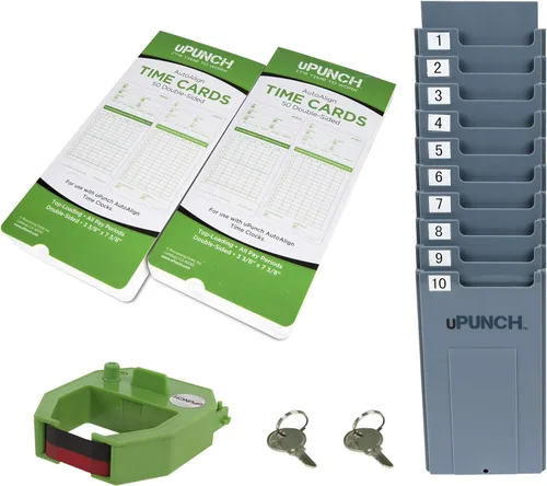 Miniatura 6 de uPunch HN1500, paquete inicial de reloj registrador para pequeñas empresas: sistema de reloj de punzonado para empleados con 100 tarjetas, estante