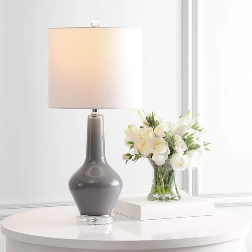 Miniatura 2 de SAFAVIEH Lighting Collection - Juego de 2 lámparas de mesa de terciopelo modernas y contemporáneas de cristal gris ahumado de 24 pulgadas para Gris