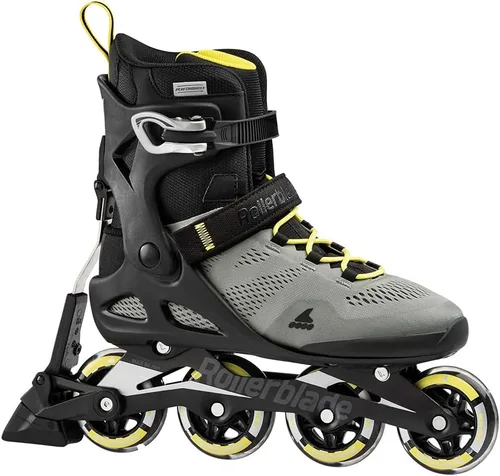 Rollerblade Macroblade 80 ABT - Patines en línea para hombre, color plateado y amarillo neón, patines en línea de rendimiento