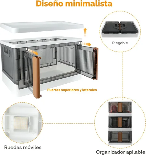 Miniatura 3 de Caja de almacenamiento, gabinete de plástico, capacidad de 8.4 galones (32L por una), 2 unidades, caja plegable con tapas, cajón plegable