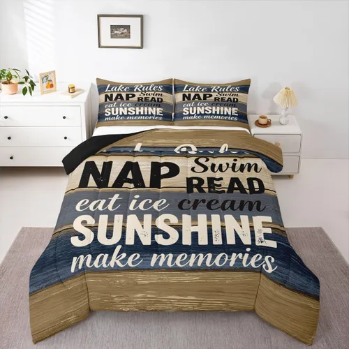 Miniatura 25 de Erosebridal Juego de edredón de barco muelle, juego de ropa de cama con diseño de paleta de lago, tamaño individual para niños, adolescentes
