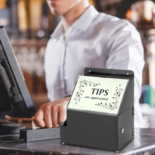 Miniatura 7 de BTSKY Caja de sugerencias de acrílico con candado, caja de donación acrílica montada en la pared con ranura para letreros de 5 x 7 pulgadas, urnas