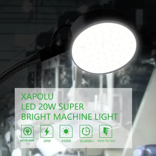 Miniatura 2 de Luz de trabajo con abrazadera LED con cuello de cisne flexible, 20 W, 2000 lúmenes, 6500 K, 110 V, enchufe de EE. UU., luz de torno de máquina