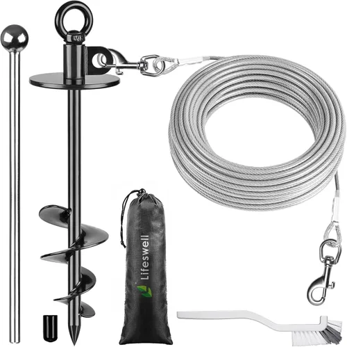 Miniatura 18 de Estaca de amarre resistente de 15" para perros, giro de 360°, sin enredos, fácil de instalar, para perros grandes de hasta 220 libras, perfecta