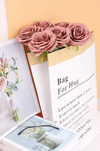 Miniatura 3 de Flores artificiales de rosa, rosa artificial, rosa falsa, rosa de seda, flores falsas de aspecto real con tallos para ramos de boda DIY, centros