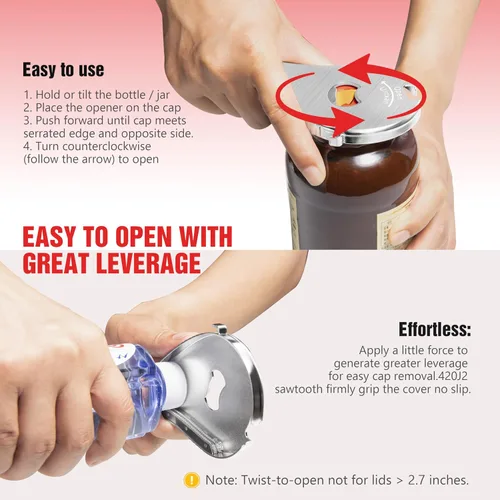 Miniatura 5 de Uinxan - Abrebotellas 5 en 1 para personas mayores con artritis y manos débiles Opens Vacuum Seals, Water, Small Jar Lids(0.6"-2.7"), Beer Caps