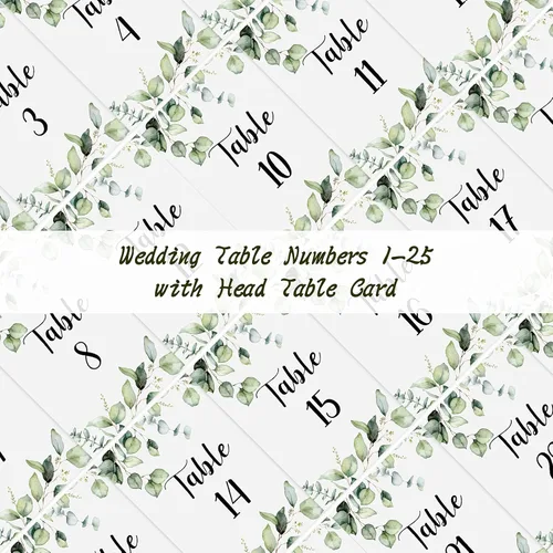 Miniatura 3 de Zonon 26 Piezas Tarjetas de Números de Mesa de Boda 1-25 con Números de Mesa Principal Tarjetas de Doble Cara de Follaje de Eucalipto Centros