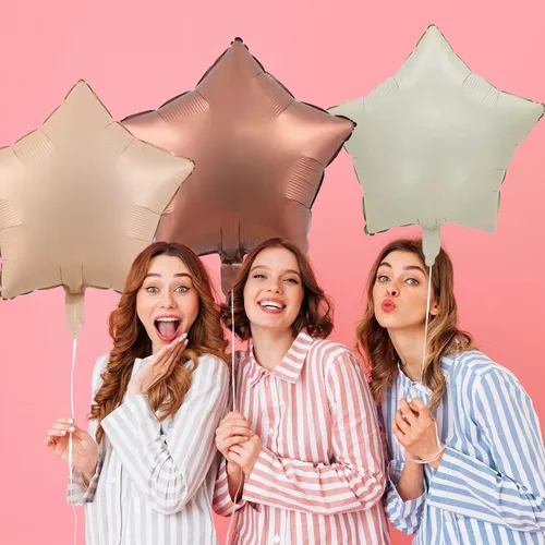 Miniatura 4 de Globos de papel de aluminio con forma de estrella de arena beige, marrón y blanco, 10 globos de Mylar en forma de estrellas de 18 pulgadas