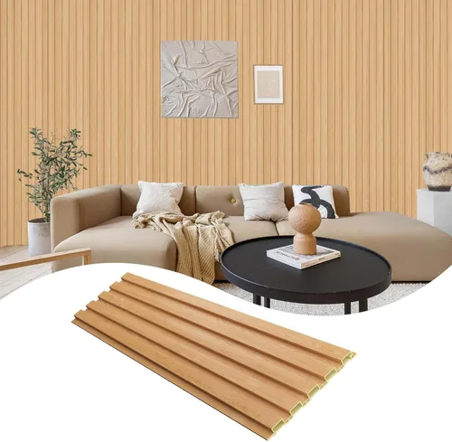 Miniatura 13 de OUZUGIE WPC Paneles de Pared de Lata Acústica, Paquete de 8 Paneles de Pared 3D de 96 x 6 Pulgadas para Decoración de Paredes Interiores, Sala