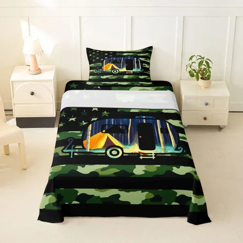 Miniatura 50 de Erosebridal American Flag Bed Sheets Twin Army Green Camo Deep Pocket Fitted Sheet for Kids Boys Girls Bear Claw Hunting Theme Bedding Set Camoflage