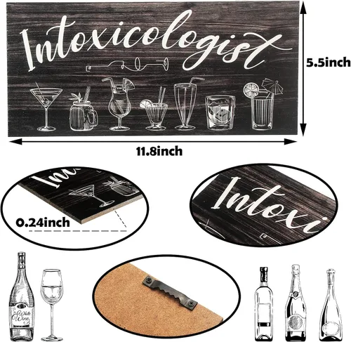 Miniatura 2 de Jetec Intoxicologist - Letreros de madera para bar, decoración con patrones de bebidas, placa de madera, arte de pared, pub, decoración de bar