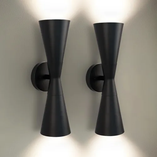 Juego de 2 apliques de pared negros modernos, apliques de pared interiores hacia arriba y hacia abajo, lámpara de pared interior de mediados de