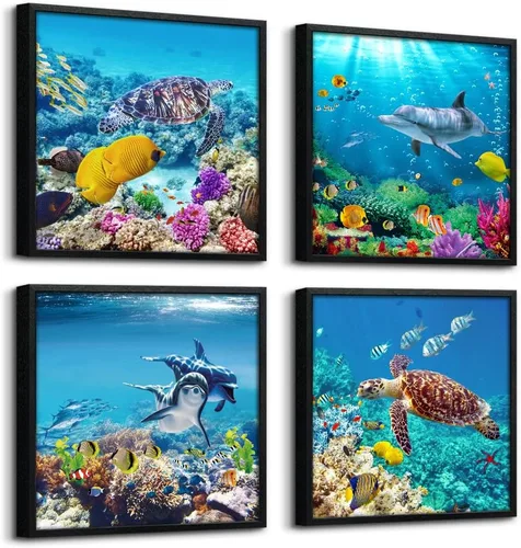 Miniatura 9 de Arte de pared para sala de estar, diseño de flores azules cian en blanco y negro, impresiones en lienzo grande para decoración de pared, obras