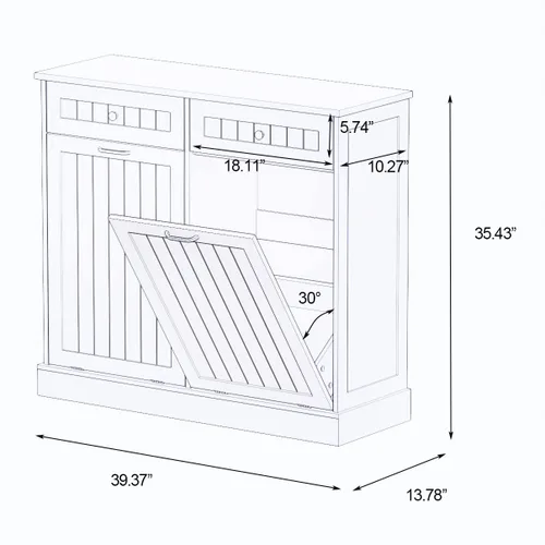Miniatura 2 de RASOO Gabinete de basura de doble inclinación hacia fuera, cesta de lavandería independiente de madera con 2 cajones, cubo de basura de cocina