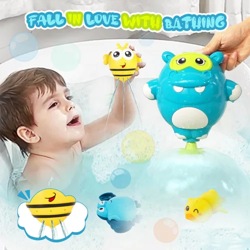 Miniatura 2 de EKU Juguetes de Baño de Hipopótamo para Niños de 18 meses+ Niños Pequeños con Vasos Apilables de Hamburguesa Pato Nadador Cangrejo Juguetes de Juego