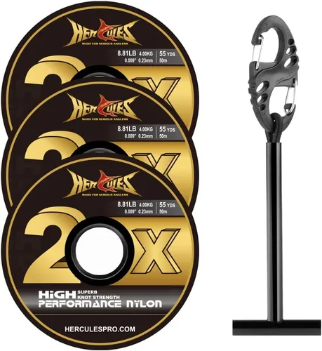 Miniatura 14 de HERCULES Tippet de pesca con mosca, paquete de 3 con soporte para volquetas, 55 yardas