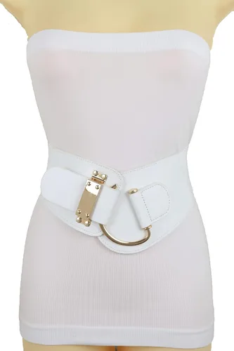Miniatura 128 de TFJ - Cinturón ancho de moda para mujer, cintura alta, hebilla de gancho de metal dorado, talla XS, S, M, L, XL