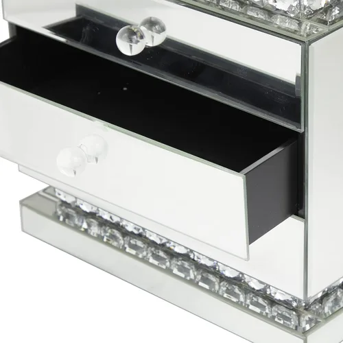 Miniatura 6 de Deco 79 Joyero de madera con espejo de 3 cajones con adornos de cristal, 11 x 8 x 11 pulgadas, color plateado