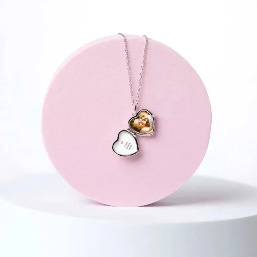 Miniatura 5 de Collar de plata de ley 925 con colgante de corazón pulido de 16 pulgadas para niñas jóvenes, collar con colgante de medallón para fotos