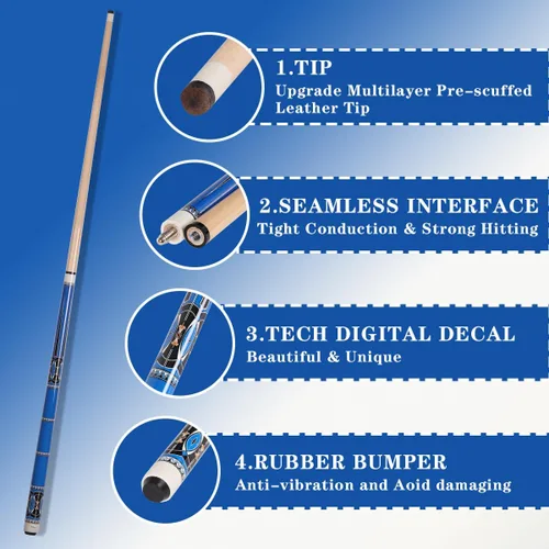 Miniatura 2 de 48 Inch Maple Cue Stick, Short Pool Cue Stick for Beginners, Canadian Maple Billiard Cues for Limited Spaces, 48 inch Junior Size Cue with Premium