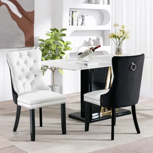 Miniatura 114 de SoarFlash Juego de 2 sillas de comedor de tela de lino, sillas de comedor tapizadas con ribete de cabeza de clavo y patas de madera de color claro