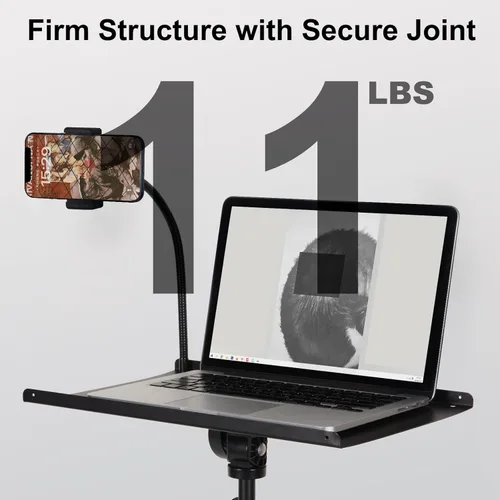 Miniatura 8 de Tossbiss Trípode para laptop con ruedas con 2 estantes, soporte de suelo para proyector portátil, altura ajustable de 25.9 a 51.8 pulgadas