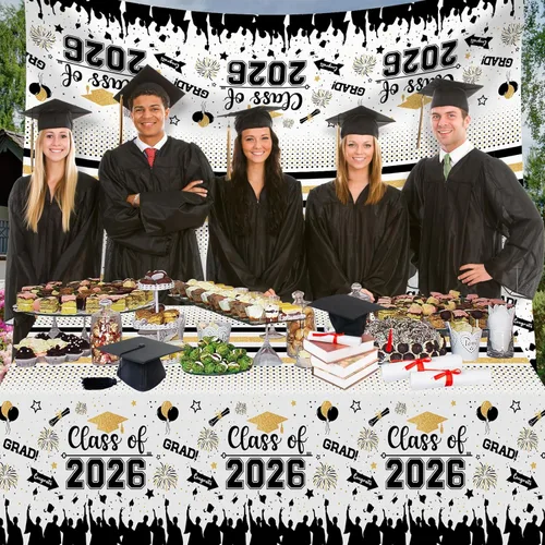 Miniatura 7 de Mantel de decoración de graduación para clase de 2026 – 3 piezas de plástico para mesa de graduación de felicitaciones, cubierta de mesa