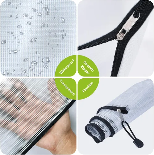 Miniatura 6 de Bolsa de malla con cremallera, 6 bolsas de malla de plástico impermeable con cremallera, bolsa de documentos de tamaño A4, bolsas de archivos