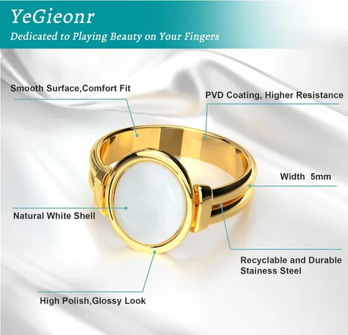 Miniatura 7 de YeGieonr Anillos de oro para mujer, a la moda, que no se deslustran anillo grueso chapado en oro, joyería de regalo de acero inoxidable dorado