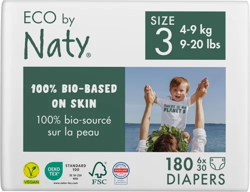 Miniatura 8 de Eco by Naty - Pañales ecológicos a base de plantas, ideales para pieles sensibles del bebé y ayuda a prevenir fugas (talla 6, 102 unidades)