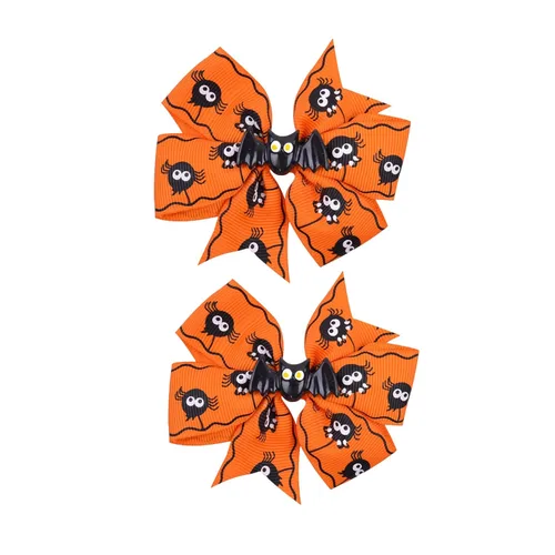Miniatura 9 de Lazo para el pelo de Halloween, calabaza, murciélago, araña, fantasma, horquilla para fiesta de Halloween, accesorios para el cabello (negro A)