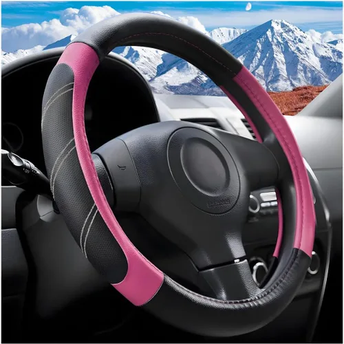 Miniatura 12 de Zpana Funda para volante de automóvil, de piel de fibra de carbono de 15 pulgadas, protector antideslizante para volante con forro, accesorios