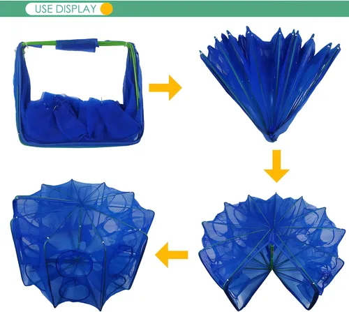 Miniatura 3 de Red de pesca plegable con trampa de cebo - Jaula de fundición a mano para atrapar peces cangrejo camarón cangrejo cangrejo