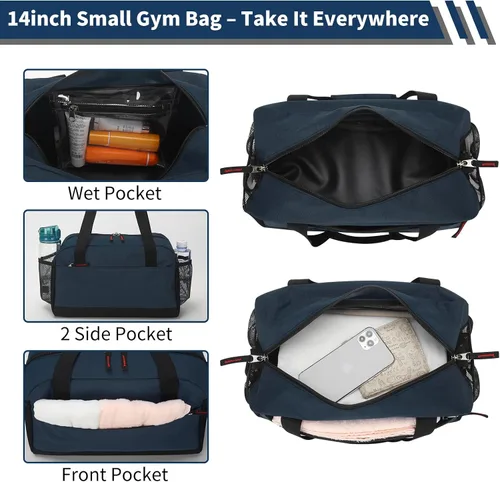 Miniatura 4 de Bolsa de gimnasio pequeña con bolsillo húmedo, Azul marino, Bolsa de gimnasio pequeña