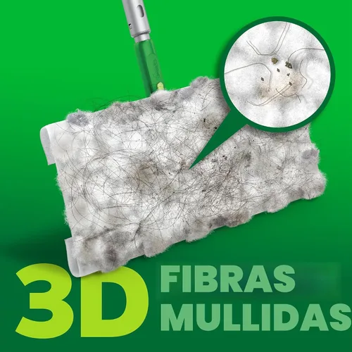 Miniatura 7 de Swiffer Kit de iniciación de lujo para el cabello con poste plegable, 9 paños secos con imán para el cabello, 2 paños húmedos adicionales para mopa
