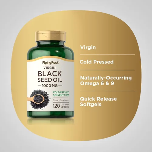 Miniatura 4 de Piping Rock Cápsulas de cápsulas blandas de aceite de semilla negra 1000 mg 120 píldoras Suplemento prensado en frío Nigella Sativa Sin