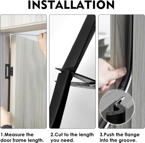 Miniatura 6 de Cinta de sellado Kerf para puerta con sello para brecha grande, sello de puerta exterior, sello de clima para puerta (12.19 metros, negro)